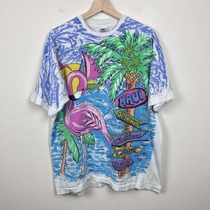Vintage Shirt Adult Extra Large 90s Freeze Flamingo Island AOP Single Stitch USA